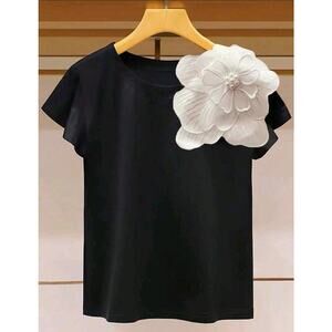 Women's Plus Size 3D Floral Print Crew Neck Short Sleeve Casual t shirt XL